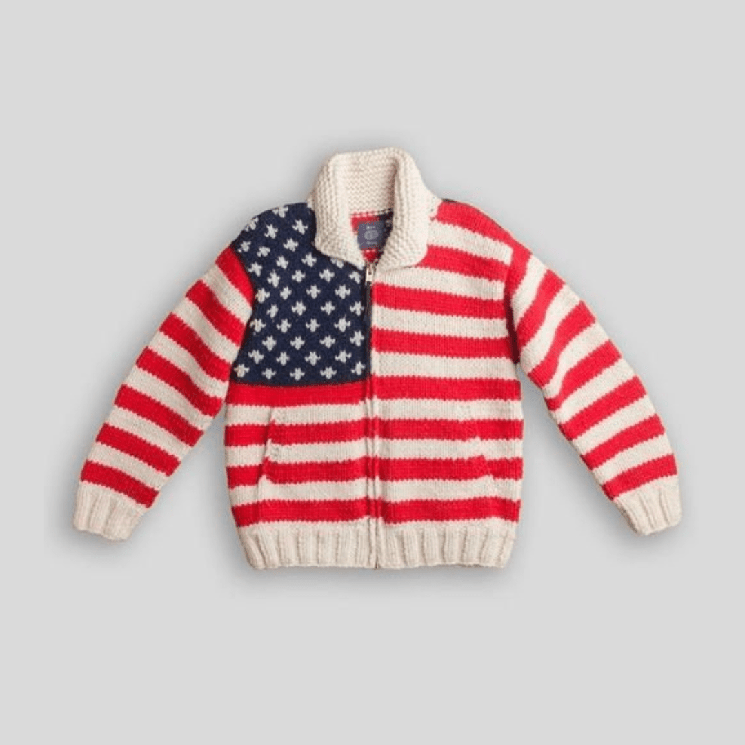 Selling Vintage Hand Knit 100% Wool USA American Flag Sweater