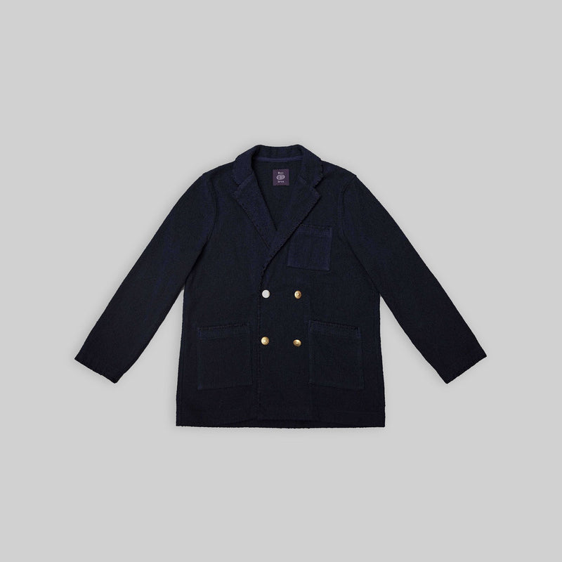 Handwoven Navy Double - Breasted Jacket with Mettalic Buttons - RES IPSA