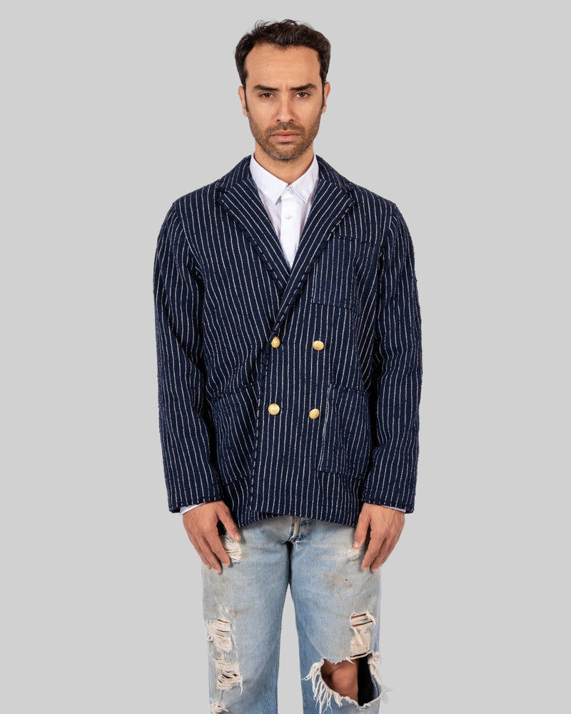 Handwoven Pinstripe Double - Breasted Jacket with Metallic Buttons - RES IPSA