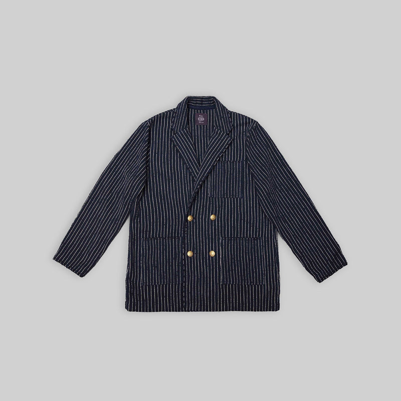 Handwoven Pinstripe Double - Breasted Jacket with Metallic Buttons - RES IPSA