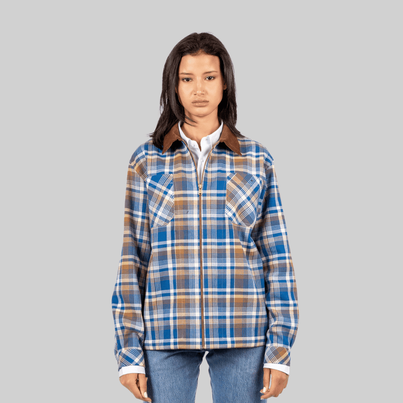 Handwoven Plaid Jacket with Brown Corduroy Collar - RES IPSA