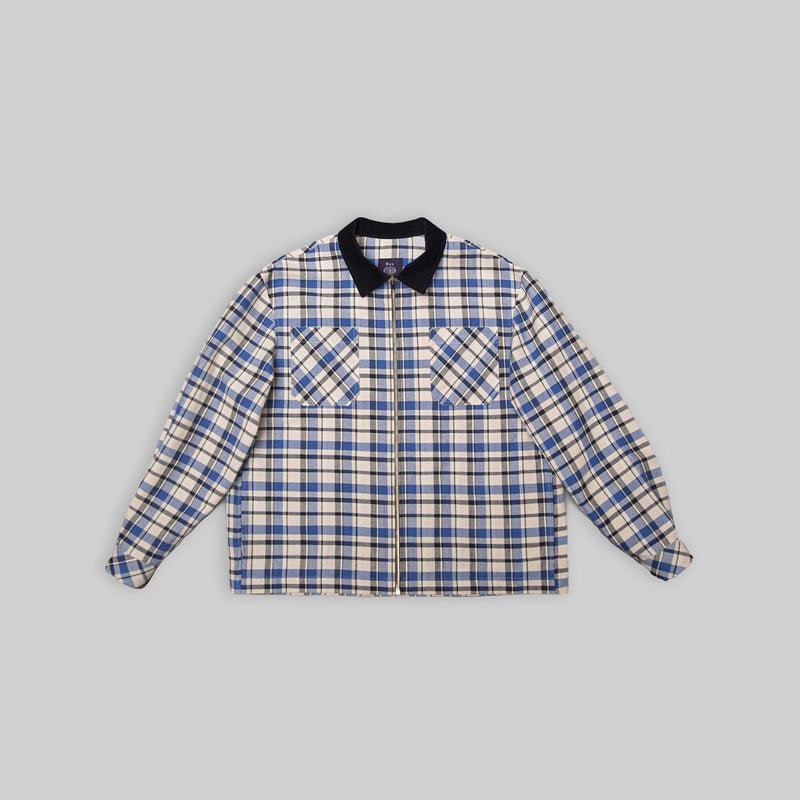 Handwoven Plaid Jacket with Navy Corduroy Collar - RES IPSA