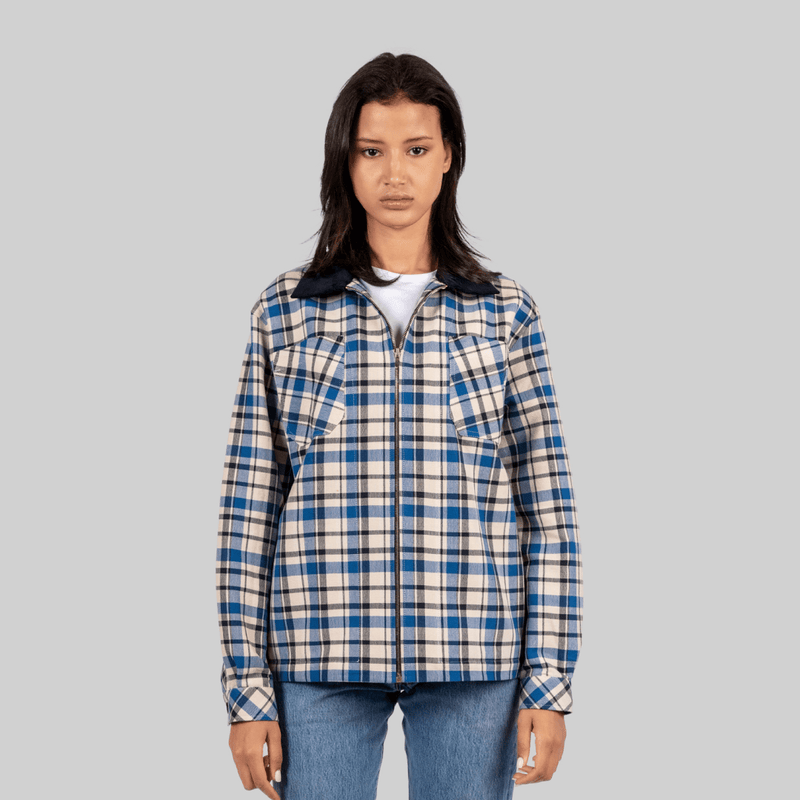 Handwoven Plaid Jacket with Navy Corduroy Collar - RES IPSA