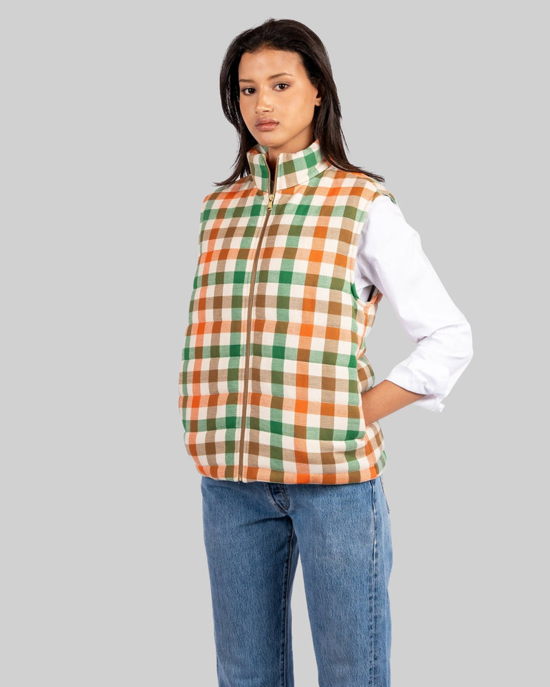 Handwoven Plaid Puffer Vest - RES IPSA