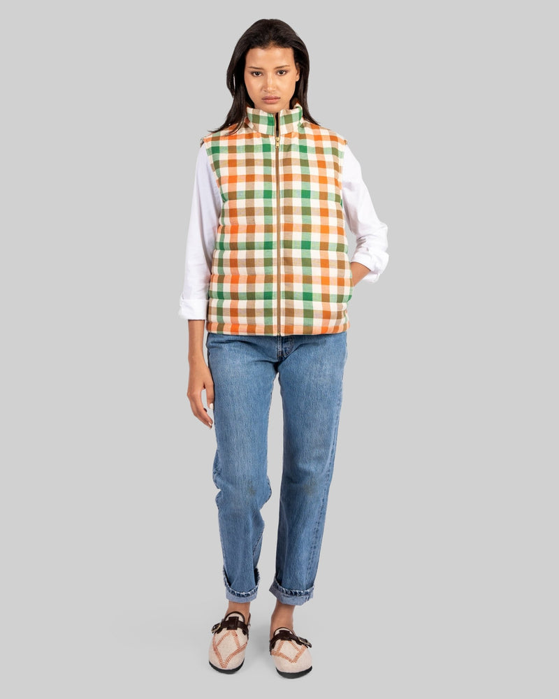 Handwoven Plaid Puffer Vest - RES IPSA