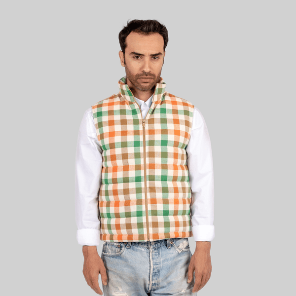 Handwoven Plaid Puffer Vest - RES IPSA