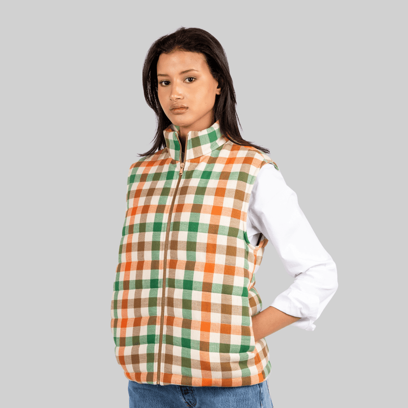 Handwoven Plaid Puffer Vest - RES IPSA