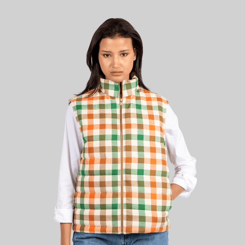 Handwoven Plaid Puffer Vest - RES IPSA