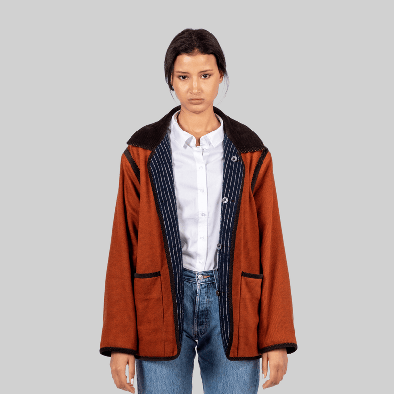 Handwoven Reversible Jacket with Corduroy Trim - RES IPSA